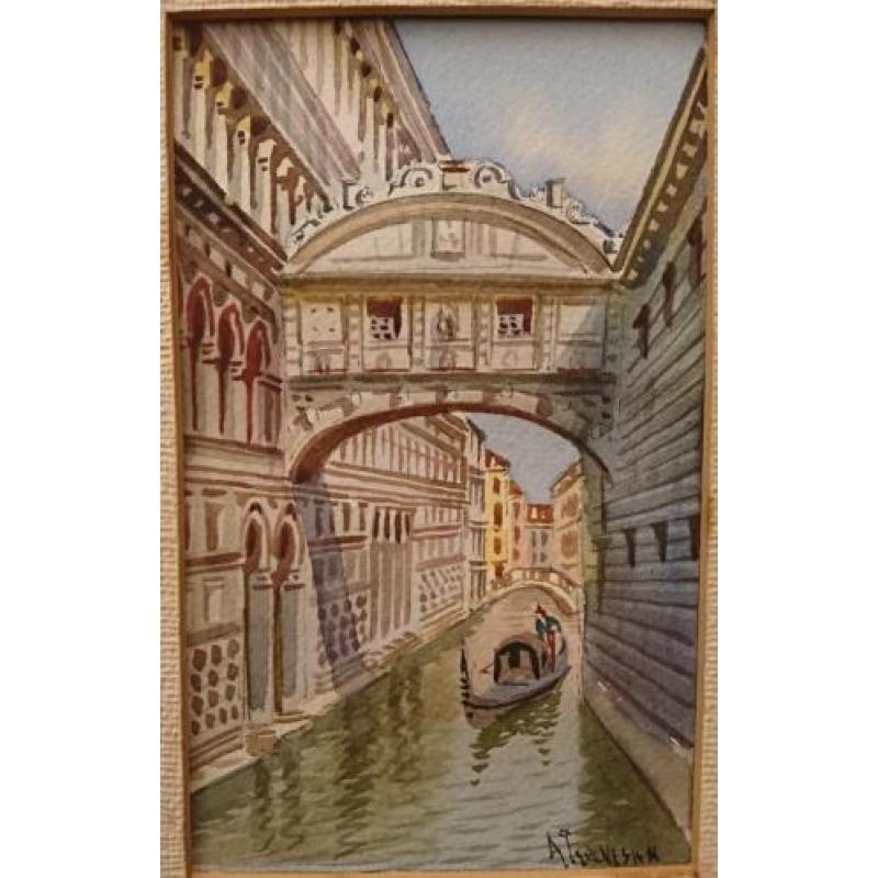 Venetië, Brug van zuchten, aquarel , ~1940, gesigneerd