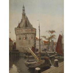 W.A. Knip - aquarel - Hoofdtoren van Hoorn