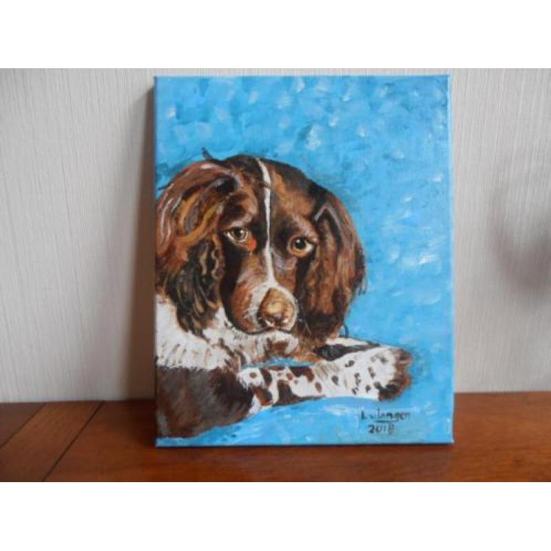 Springer spaniel acryl schilderij gesigneerd lia van langen