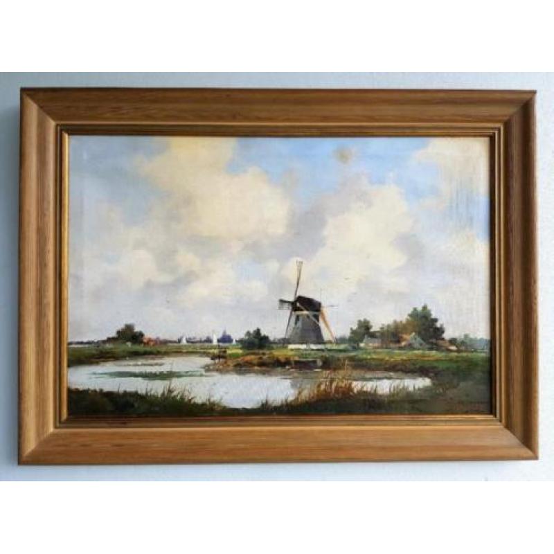 Marius de Jongere -Hollands polderlandschap met molen