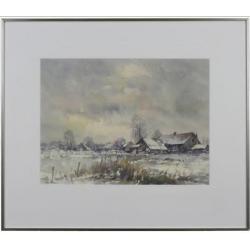 Aquarel boerderij winter - Frans Manders