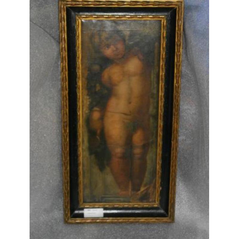 Circa 1930 Antiek Putti schilderij oliverf op doek