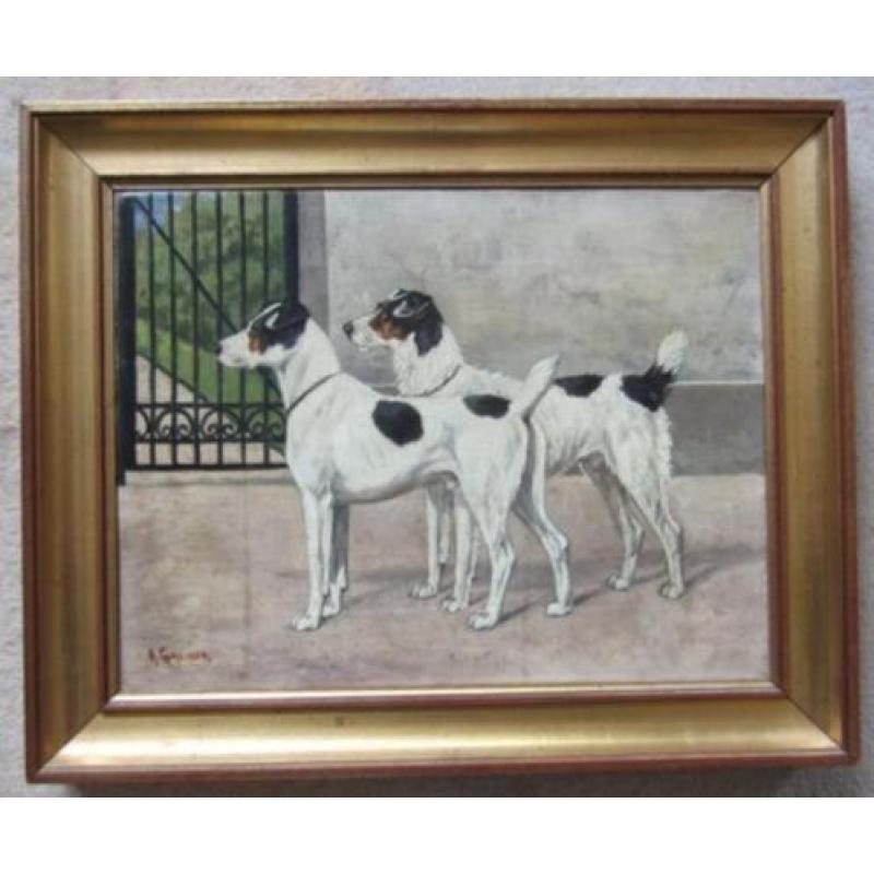 =ca 1900====gesigneerd GREINER === twee honden houden wacht=