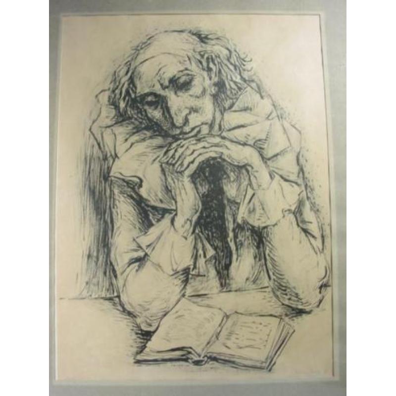 Kunstenaar Willem Boon: Tekening/Aquarel Meditation 1950