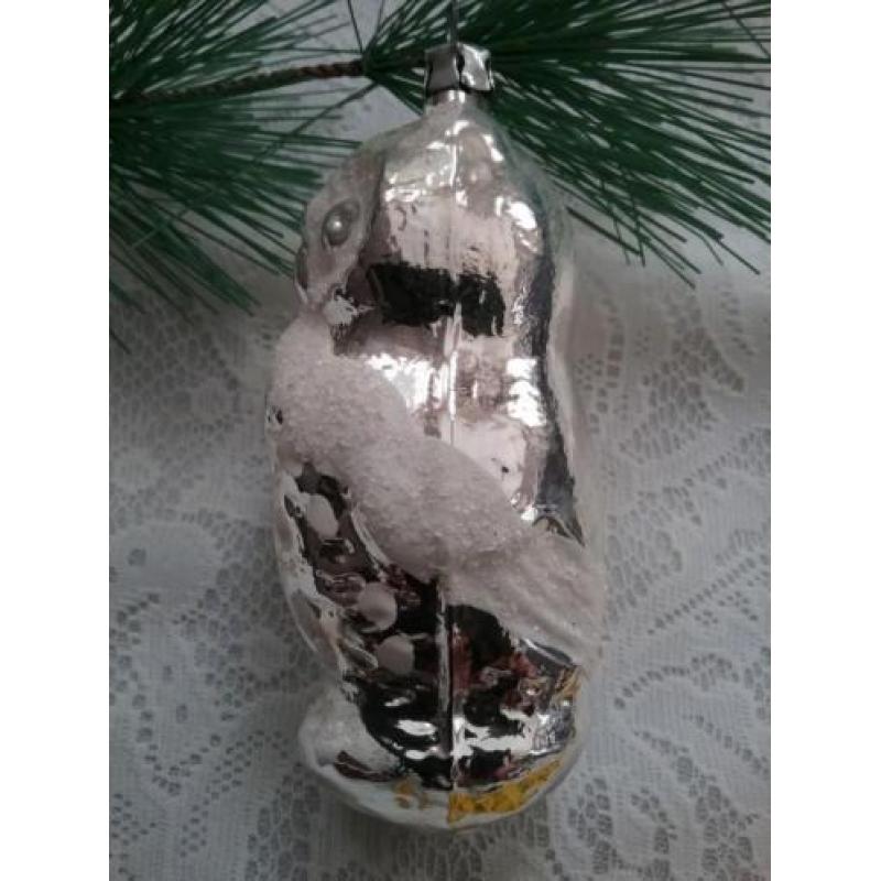 Oude kerstbal kerst figuur vogel uil kerstversiering zilver
